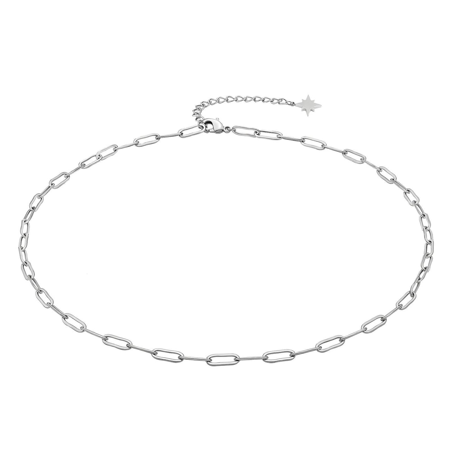 White Gold Tone Paperclip Necklace