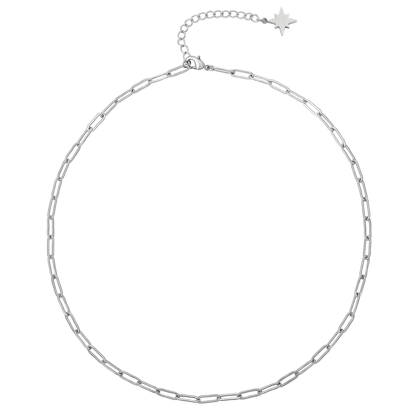 White Gold Tone Paperclip Necklace