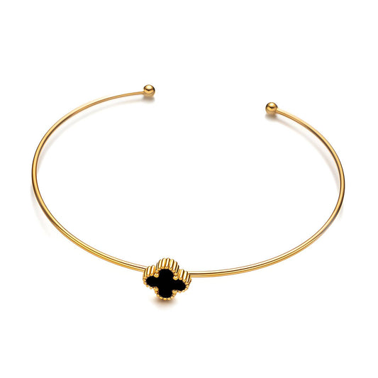 Black Four Leaf Clover Bangle